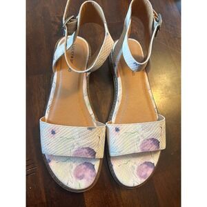 Lucky Brand Floral Snakeskin Ankle Strap Flat Sandals Purple White Womens 8.5 M